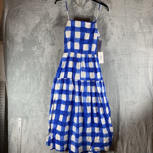 Fifteen Twenty Dresses & Skirts - Fifteen Twenty Women's Costa Dress XS Blue Plaid Tiered‎ Open Tie Back Strappy